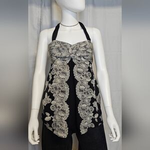 White House Black Market Black and Cream Lace Tank Top